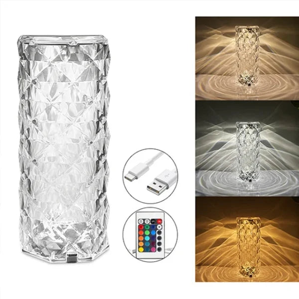 Diamond Rose Crystal Lamp